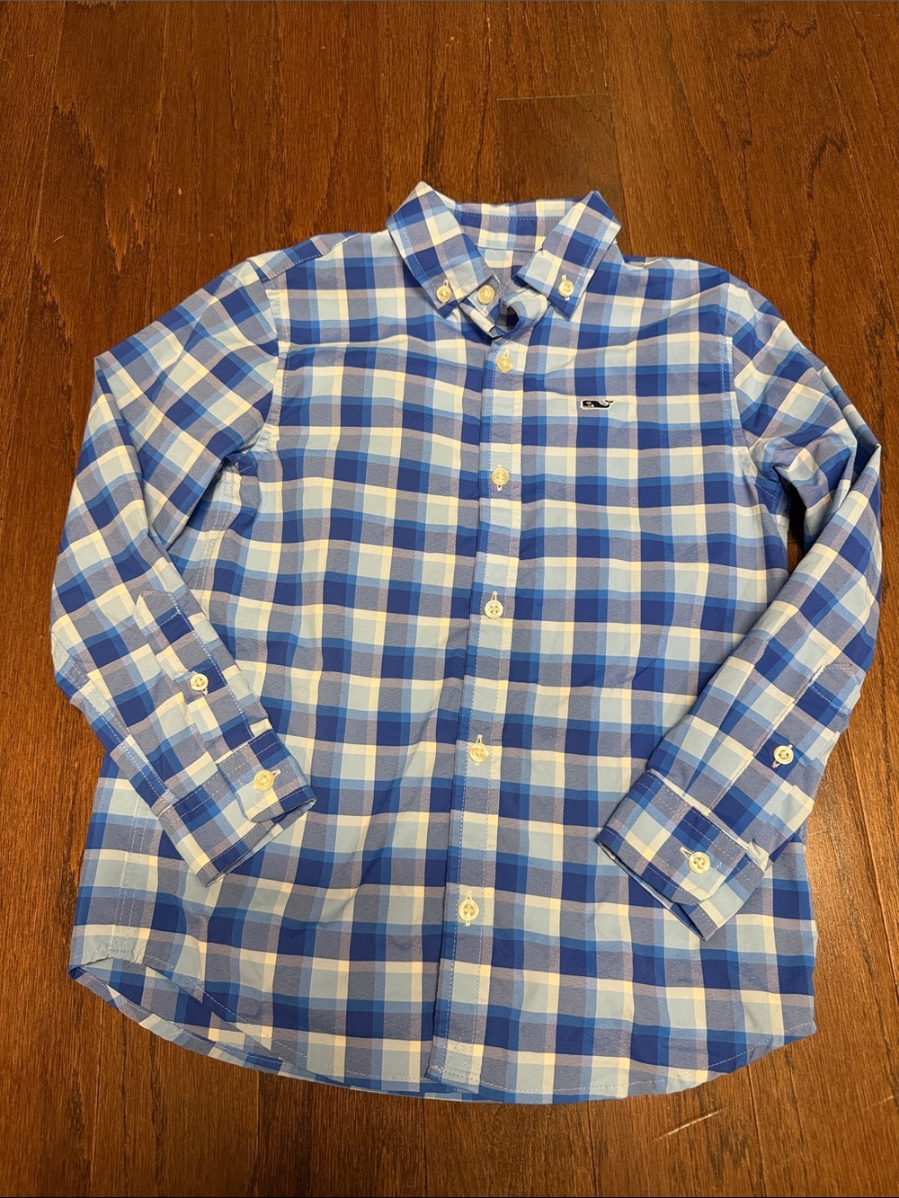 Vineyard Vines Performance Blue and White Plaid Button-Down Shirt- boys 5T
